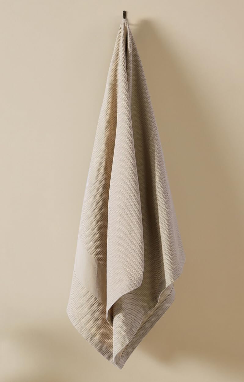 haus & kinder Regalia Waffle Bath Towel | Honeycomb Bathing Towels | 100% Cotton Towel for Men, Women | Gym Towels, Spa Towel | Ultra Absorbent Towel | 160 GSM | Floral Drift White | 70x150cm - Image 1