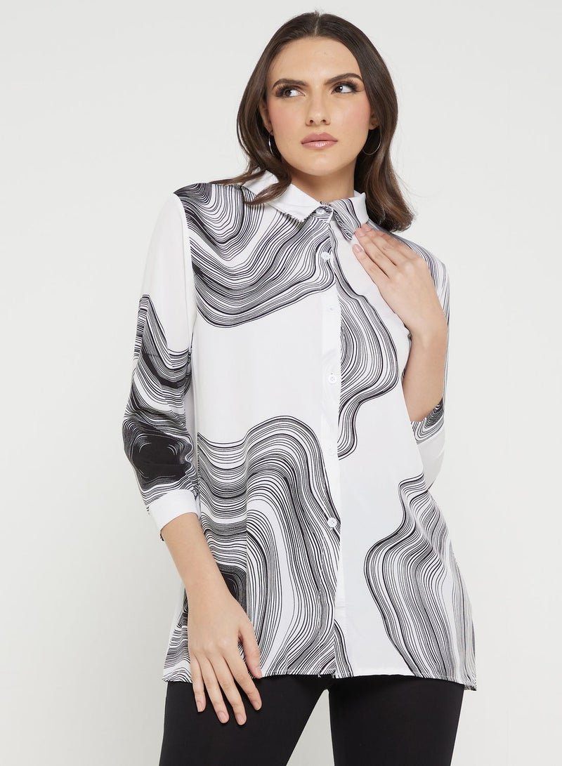 ELLA Printed Button Down Shirt  - Image 1