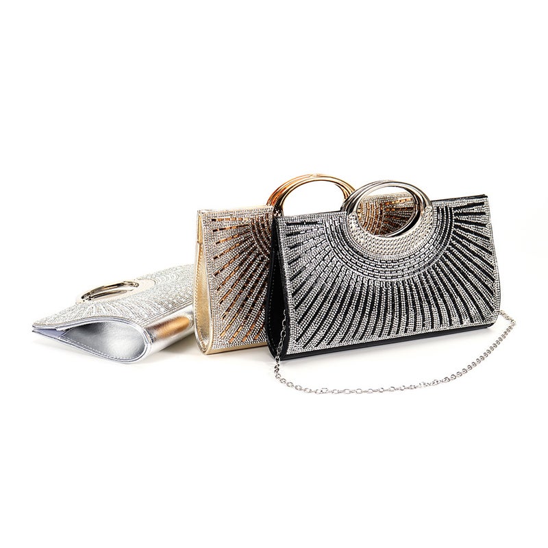 Temshiyin Popular Fashion Evening Bag Shiny Rhinestone Striped Handbag Wedding Bridesmaid Bag - Image 2