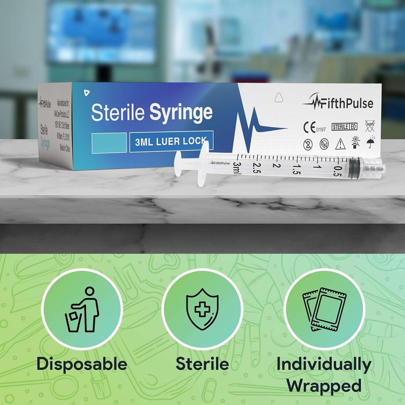FifthPulse 3 ml Syringe without Needle - 25 Pack of Individually Wrapped Disposable Syringes - Good for Medical, Scientific Lab, Home Use, and More - Sterile Luer Lock Syringes Worldwide simple practical design - Image 3