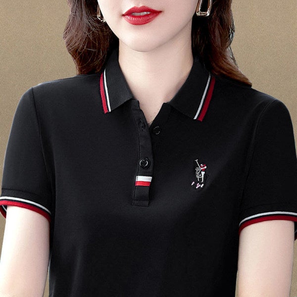 2022 New Summer Womens Collared Polo Tee Casual Loose Plus Size 261 black  - Image 5