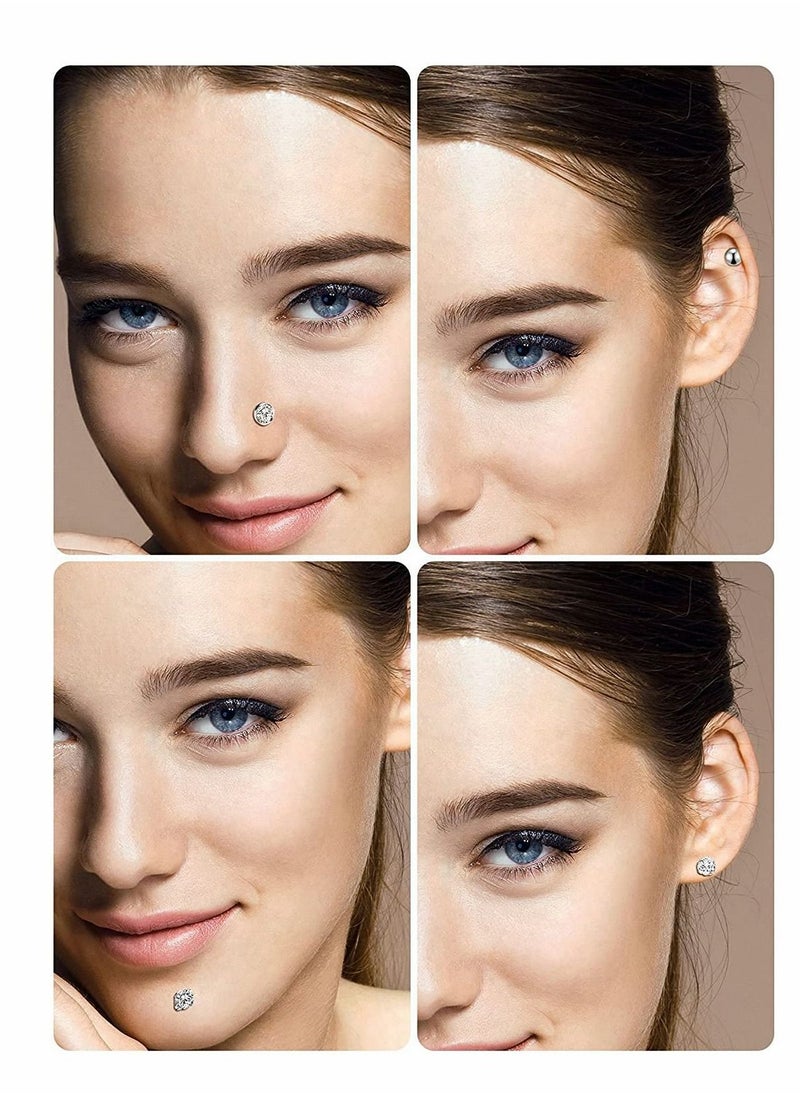 Excefore - 6 Pairs Stainless Steel Nose Studs Tragus Bars Labret Bars Crystal Ball Body Piercing Jewelry, Nose Lips Piercing Assorted Design Piercing Jewelry, 6 Designs, 16 Gauge - Image 1