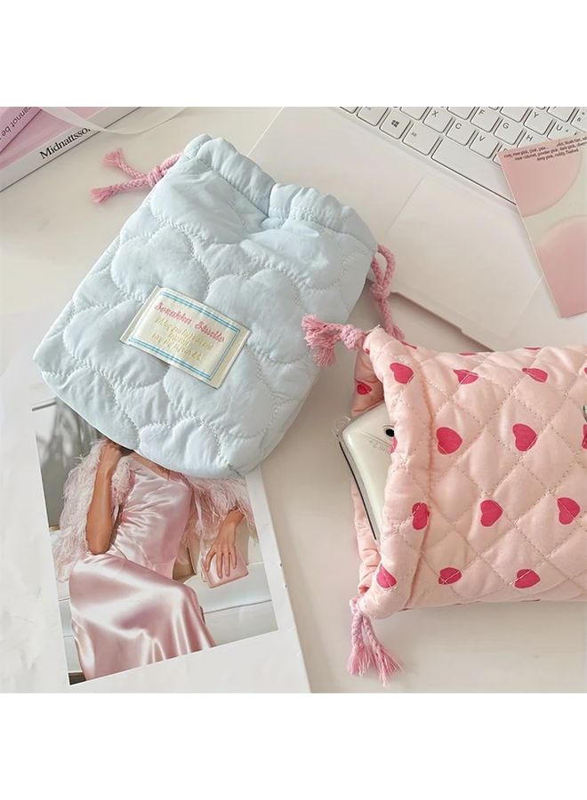 Pink Heart Pattern Drawstring Makeup Bag Camera Storage Pouch Mini Toiletry Organizer With Labeled Cord Closure For Travel And Polaroid Portable Unisex Carry Case - Image 3