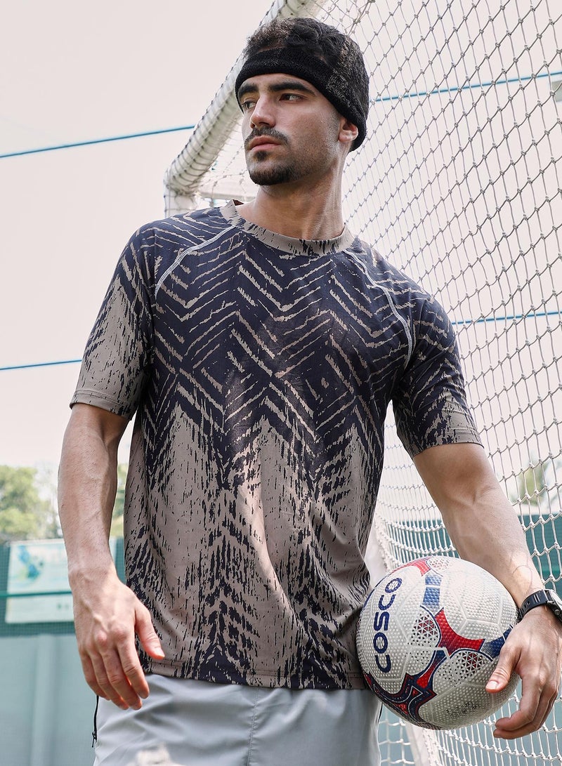 Campus Sutra Campus Sutra Men's Charcoal Black Faded-Chevron Activewear T-Shirt For Casual Wear | V-Neck | Short Sleeves | Jersey T-Shirt Crafted With Comfort Fit For Everyday Wear  - Image 1