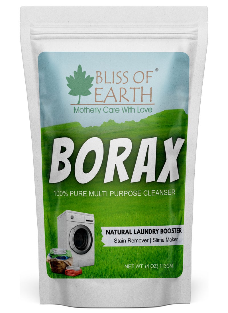 BLISS OF EARTH - Bliss of Earth 4 oz American Borax Detergent Booster Powder Slime Activator Multipurpose Cleaning And Stain Remover Powder Ants Killer 100 Percent Pure Natural Sodium Borate Powder 113gm - Image 1