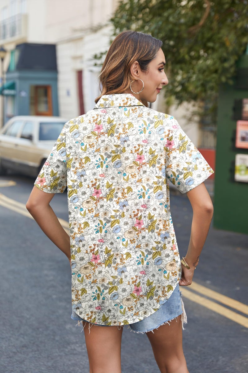 HOTOUCH Women Plus Size Short Sleeve Blouse Floral Linen Button Up Shirt Casual Button Down Shirt Cotton Tops Loose Fit - Image 5