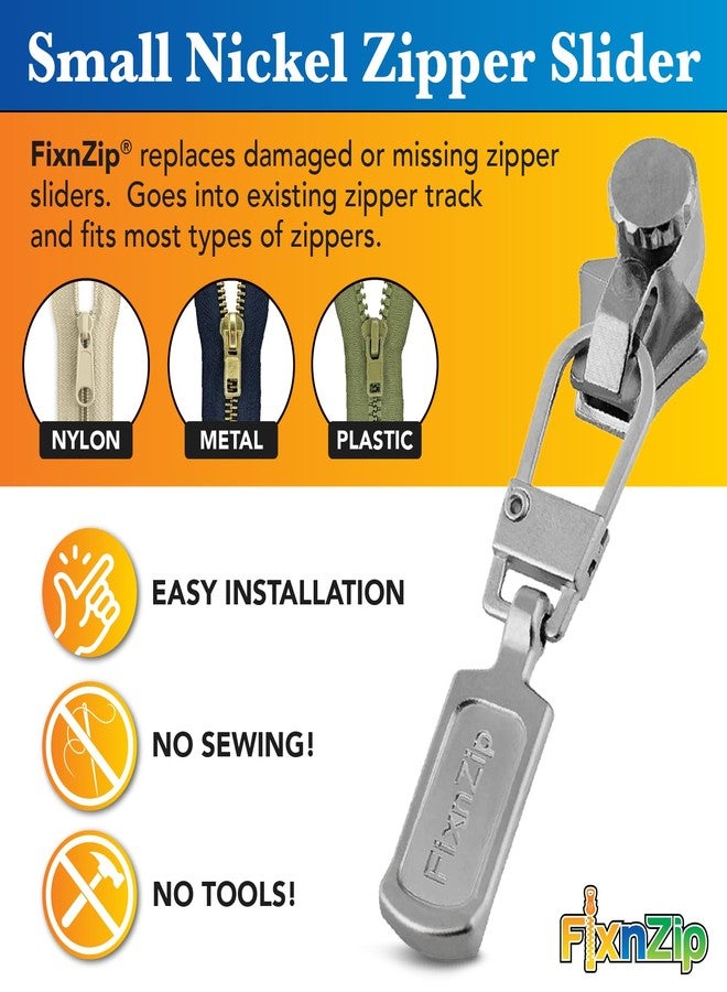 FixNZip Small Nickel Zipper Repair Kit | Universal No-Sew Slider Replacement for Pants, Skirts, Fine Garments, Cushions, and Handbags | Instant and Reusable Zipper Repair Tool | Sizes 1-4 - Image 2