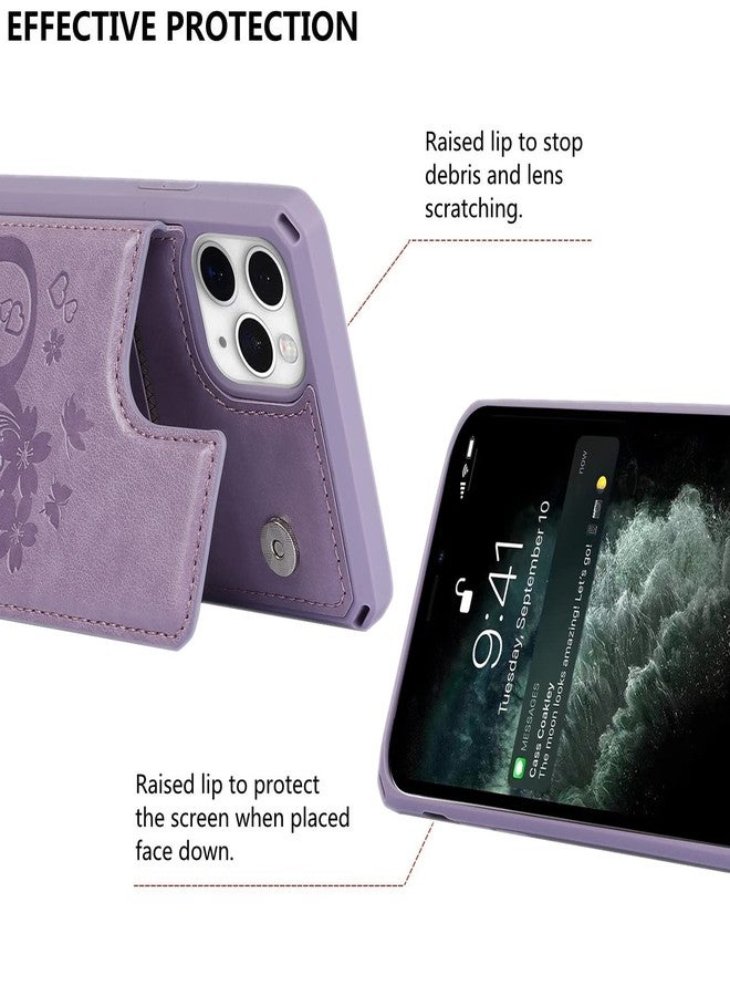 آي كوفر كايس جراب iCoverCase متوافق مع هاتف iPhone 11 Pro Max، جراب محفظة مع حامل بطاقات للنساء، جراب من الجلد الصناعي PU منقوش مانع لتقنية RFID مع حزام معصم لهاتف 11pro Max مقاس 6.5 بوصة (لون بنفسجي على شكل قلب) - Image 4
