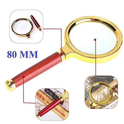 ZEBROC Double Glass 3X High Power Antique Handheld Magnifier Magnifying Glass for Reading, Soldering, jewelries, maps, Great for Gifting (3X, 80MM, Gold + Red) - Image 3