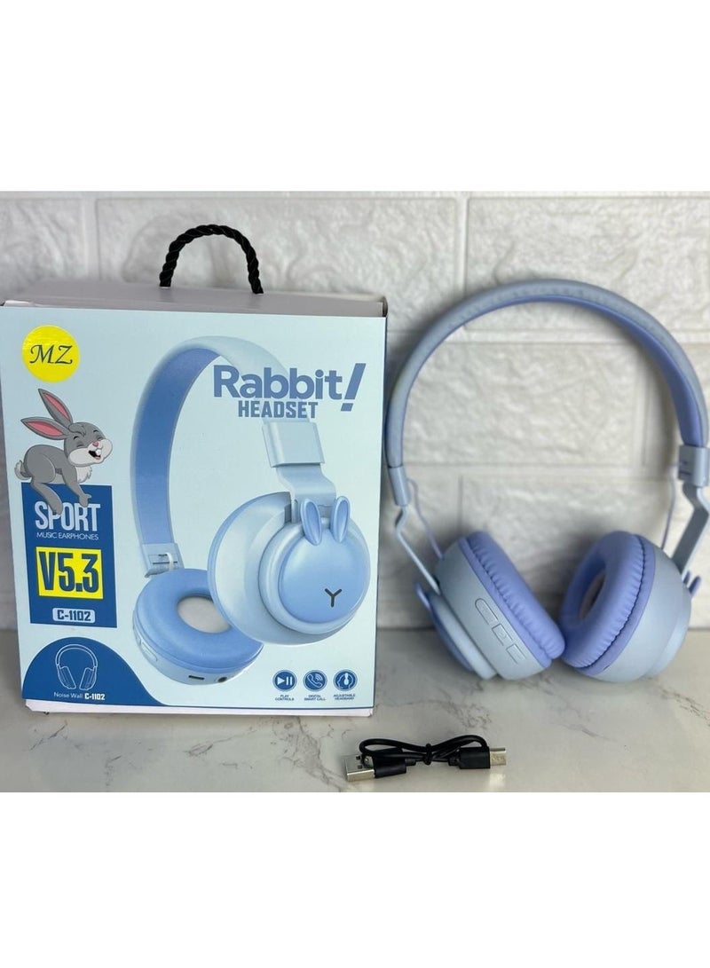 Rabbit C‑1102 Bluetooth 5.0 Headset – 40 mm HiFi Drivers, TF Card & FM Radio, Foldable Rabbit‑Ear Design with Mic