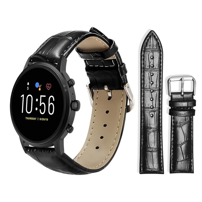 إيروريكس سوار ساعة جلدي بمشبك دبوس من الخيزران من Fossil Gen 5 Carlyle/Julianna/Garrett مقاس 22 مم (أسود) - Image 1