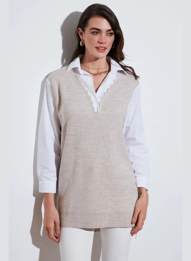 Lela Lela Modest Standard Fit Shirt Collar Hijab Knit Tunic Women's TUNIC 4612148