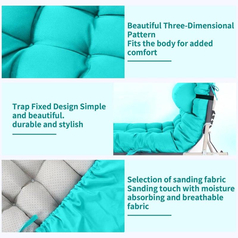Tudomro 2 Pcs Peacock Blue 66'' Outdoor Chaise Lounge Cushion Waterproof Patio Lawn Pool Chaise Lounge Cushion with Headrest Pillow & Ties Weather Fade Resistant Replacement Longue Chair Pad - Image 4