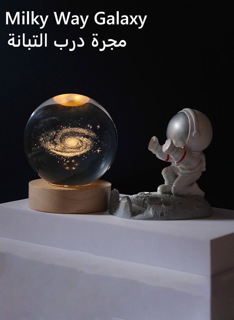 بوبي مصباح ليلي ثلاثي الأبعاد على شكل كرة بلورية على شكل قمر للأطفال، مصباح ليلي على شكل كرة زجاجية مع قاعدة خشبية، ديكور خيالي، هدايا على شكل كرة بلورية، مصابيح ليلية LED على شكل كوكب مجرة، هدايا عيد ميلاد للأولاد والبنات (قمر) - Image 2