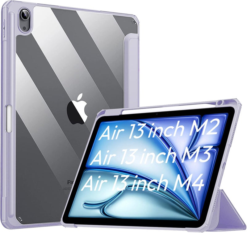 Robustrion Cover for iPad Air 13 inch M4/M3/M2 (2026/2025/2024) Cover Case with [Pencil Holder] [Transparent Back] Hybrid Case Cover for iPad Air 13 inch [Auto Sleep Wake Support] - Lavender - Image 1