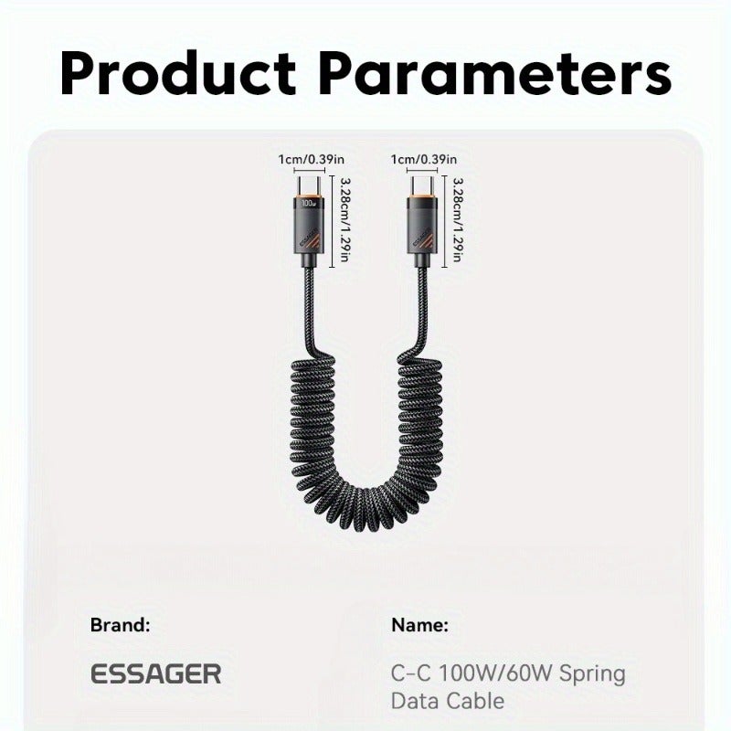 ESSAGER USB C Cable, Spring Type C Cable 100W/60W PD Fast Charging for iPhone 16 15 Samsung MacBook iPad Huawei - Image 4