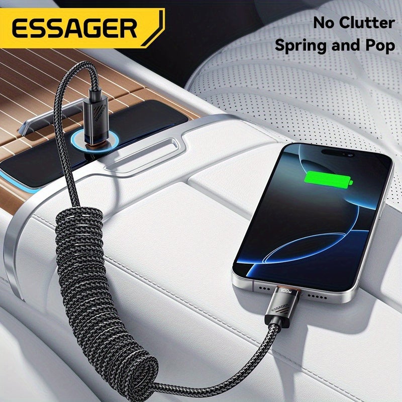 ESSAGER USB C Cable, Spring Type C Cable 100W/60W PD Fast Charging for iPhone 16 15 Samsung MacBook iPad Huawei - Image 3
