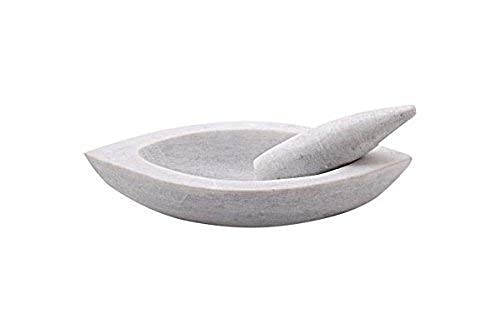 STLYZ Marble Granite Imam Dasta Mortar and Pestle Set Ohkli Musal Kharal or khalbatta or Mixer and Grinder Set for Kitchen 10 Inch Boat Mortar - Image 2