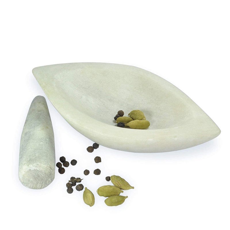 STLYZ Marble Granite Imam Dasta Mortar and Pestle Set Ohkli Musal Kharal or khalbatta or Mixer and Grinder Set for Kitchen 10 Inch Boat Mortar - Image 4