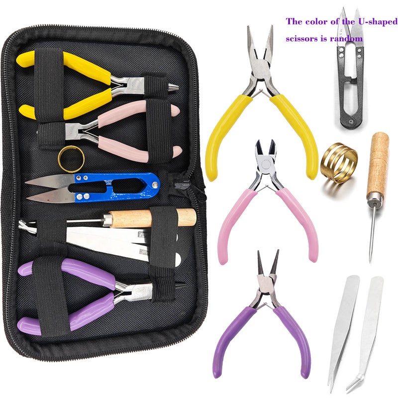 DIY Jewelry Tool Kit Handmade Accessory Set Including Tweezers Scissors And Bracelet Chain Necklace 8-Piece Set For Jewelry Maki G02-8 Tool Kit with Tool Bag 