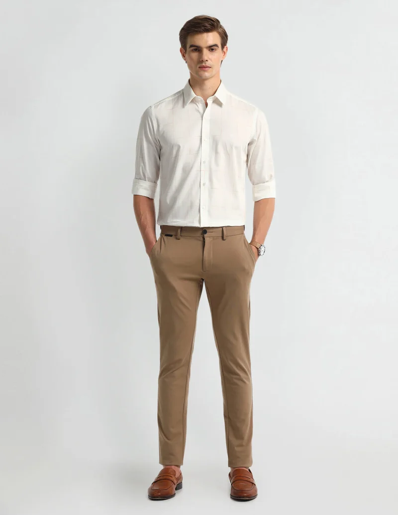 Arrow White Manhattan Slim Fit Windowpane Checked Shirt for Men | Best Price UAE