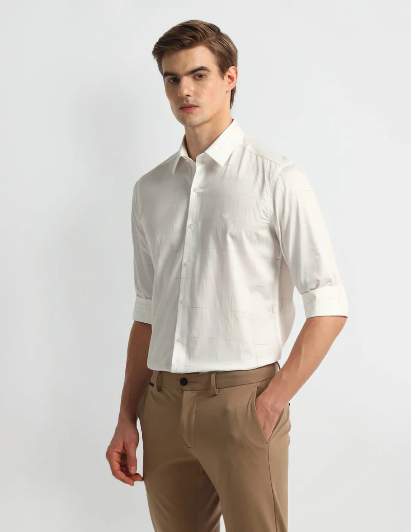 Arrow White Manhattan Slim Fit Windowpane Checked Shirt for Men | Best Price UAE