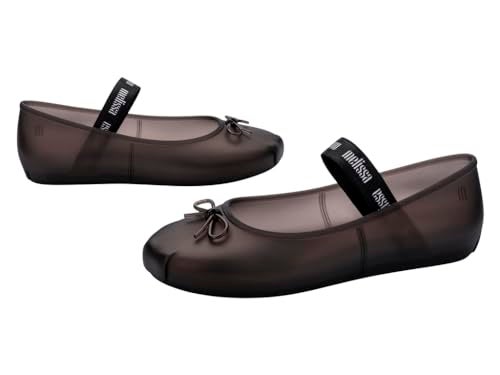 melissa أحذية جلي ملسا صوفي للنساء - أحذية باليه ناعمة ومرنة للنساء مع زينة قوس وحزام شعار M، أحذية جلي مغلقة الأصابع للنساء، أحذية باليرينا، أسود لؤلؤي، 10 - Image 5