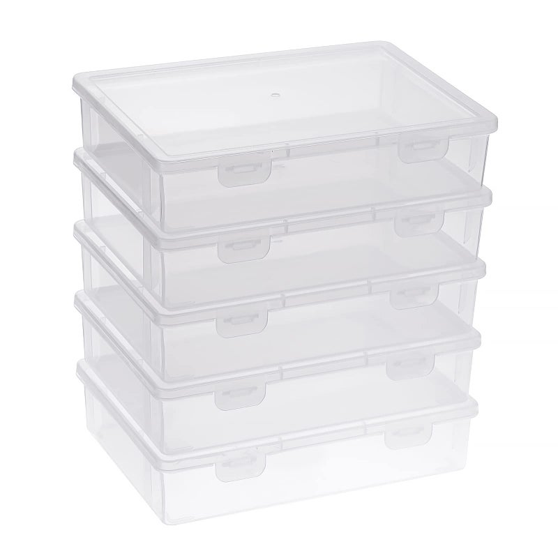 BTSKY Clear Plastic Storage Box with Flap Lid, Multipurpose Craft Organizers and Storage Box Art Supply Storage Organizer Plastic Sewing Box for Beads Pencils Notebooks, 6 Pack Medium - Image 1