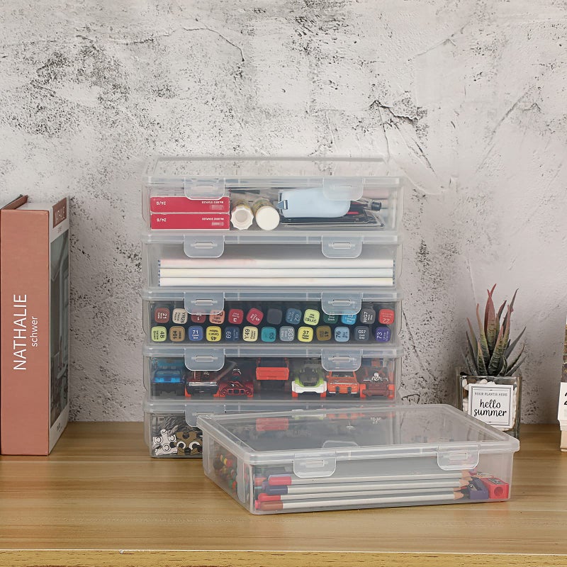 BTSKY Clear Plastic Storage Box with Flap Lid, Multipurpose Craft Organizers and Storage Box Art Supply Storage Organizer Plastic Sewing Box for Beads Pencils Notebooks, 6 Pack Medium - Image 2