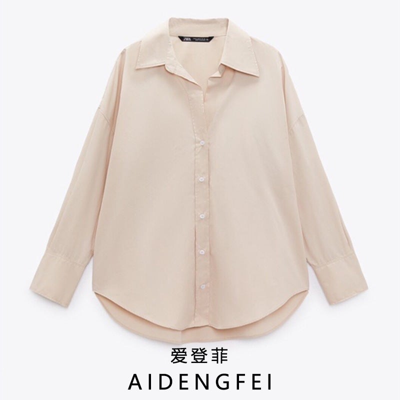 New Basic Women'S Lapel-Breasted Poplin Shirt 08275255711 Cotton 07819255420 Fashion - Image 1