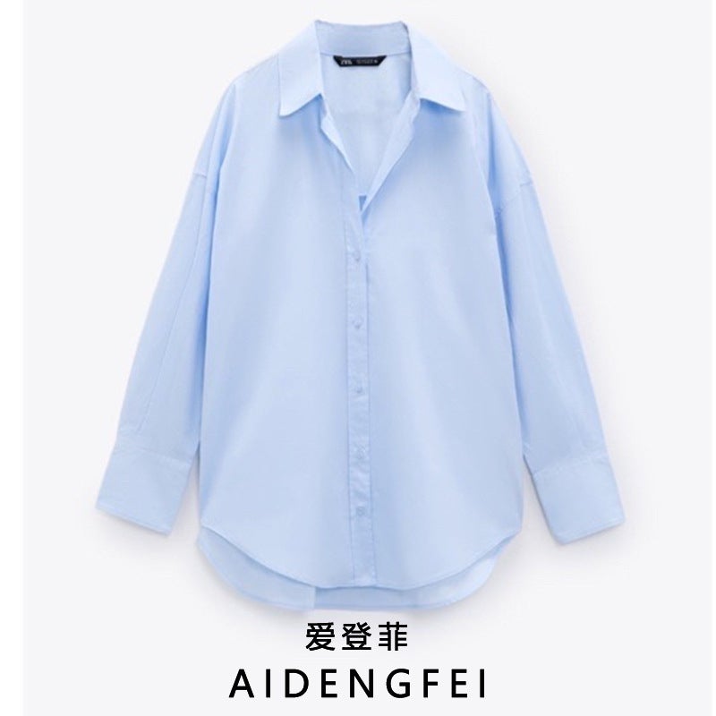 New Basic Women'S Lapel-Breasted Poplin Shirt 08275255711 Cotton 07819255420 Fashion - Image 2