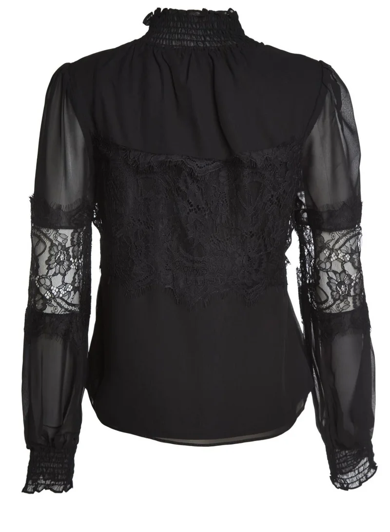 ترو ديكادينس Bethany Black High-Neck Lace Trim Blouse