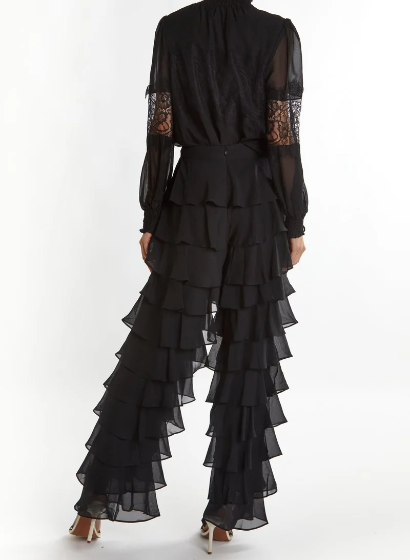 ترو ديكادينس Bethany Black High-Neck Lace Trim Blouse