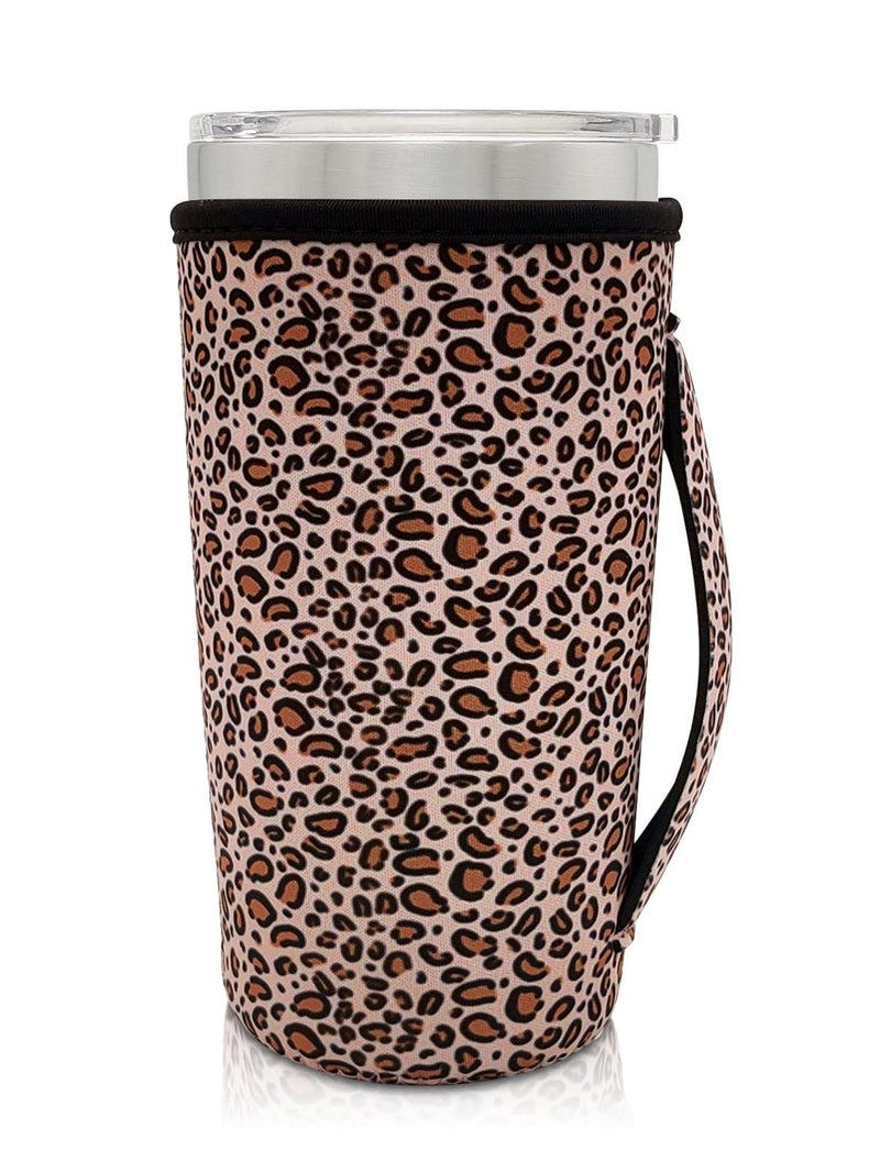 AJLTPA Neoprene Insulated Sleeves Cup Holder with Handle for 20oz Tumbler Cups  Reusable Iced Coffee Sleeve Compatible with Starbucks Trenta  Dunkin Large  more(Mini Leopard) - Image 1