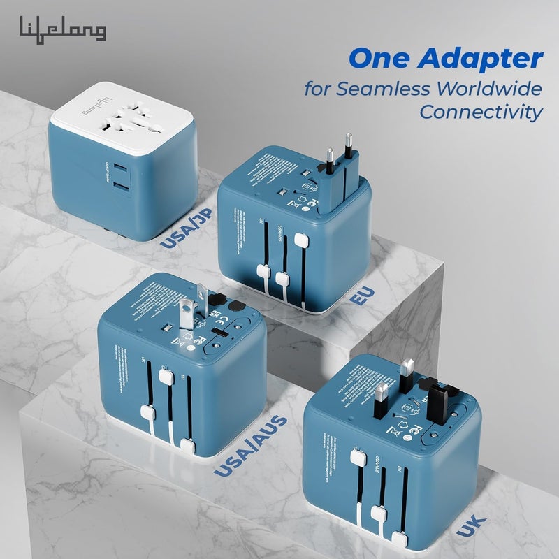 Lifelong Electronics 2500W Universal Travel Adapter All in One | 2 Type-C 25W PD & 1 USB-A 18W QC 3.0 | Dual Fuse Protection | 180+ Countries - Europe/US/Asia etc | International Socket Accessories - Image 3