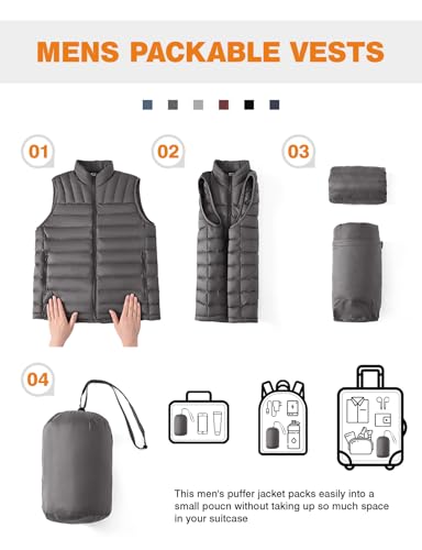 TBMPOY Men's Lightweight Packable Puffer Vest Sleeveless Puffy Outerwear Water-Resistant Bubble Jackets Work Casual Golf Dark Grey XL - Image 5