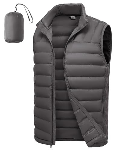TBMPOY Men's Lightweight Packable Puffer Vest Sleeveless Puffy Outerwear Water-Resistant Bubble Jackets Work Casual Golf Dark Grey XL - Image 1