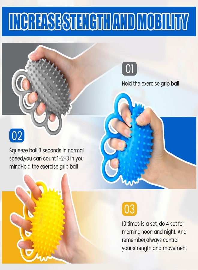 RoundFunny 3 Pack Hand Exercise Balls 3 Level Set Finger Strengthener Therapy Hand Balls Grip Strength Trainer Squeeze Stress Relief for Adults Elderly Stroke Arthritis Carpal Tunnel - Image 3