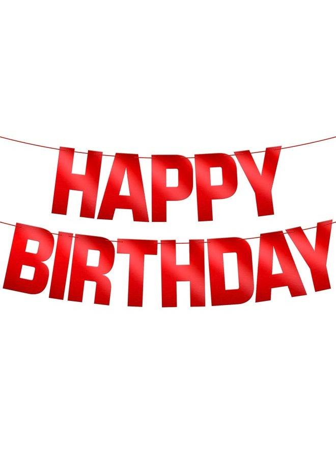 KATCHON Shiny Red Happy Birthday Banner 10 Feet Prestrung No Diy ; Red Birthday Banner ; Red Birthday Decorations ; Superhero Happy Birthday Decorations For Womens Red Happy Birthday Sign  - Image 1