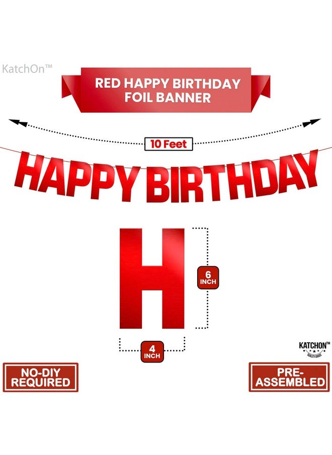 KATCHON Shiny Red Happy Birthday Banner 10 Feet Prestrung No Diy ; Red Birthday Banner ; Red Birthday Decorations ; Superhero Happy Birthday Decorations For Womens Red Happy Birthday Sign  - Image 5