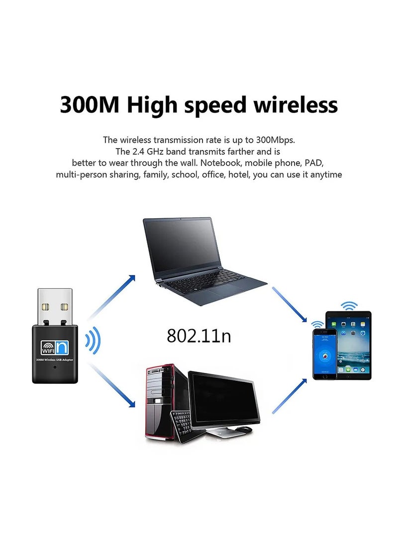 HuHa - Mini Wireless USB Wifi Adapter 802.11N 300Mbps USB 2.0 Receiver Dongle Network Card For Desktop Laptop Windows - Image 1
