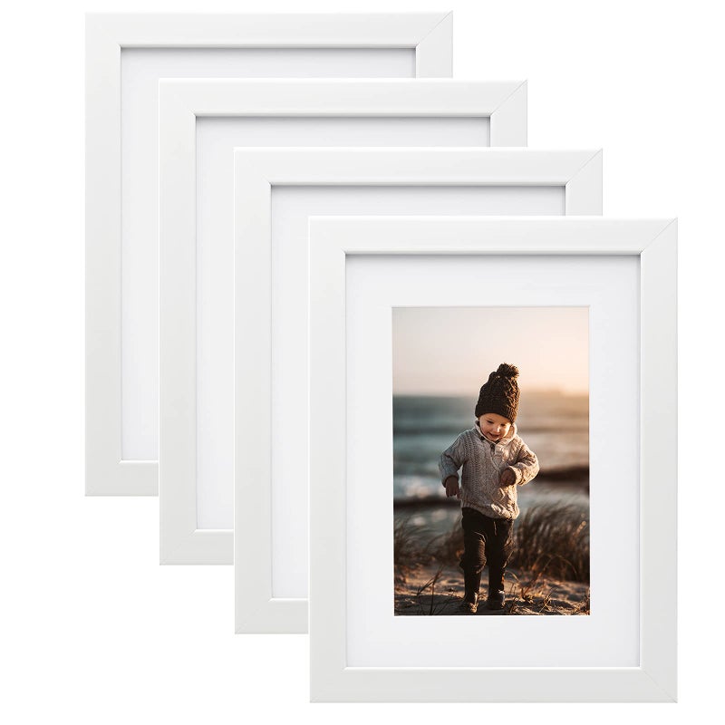 KINLINK 6x8 Picture Frames White  Photo Frames with Real Glass for Picture 4x6 with Mat or 6x8 without Mat  Composite Wood Picture Frames for Table Top and Wall Mounting  Set of 4
