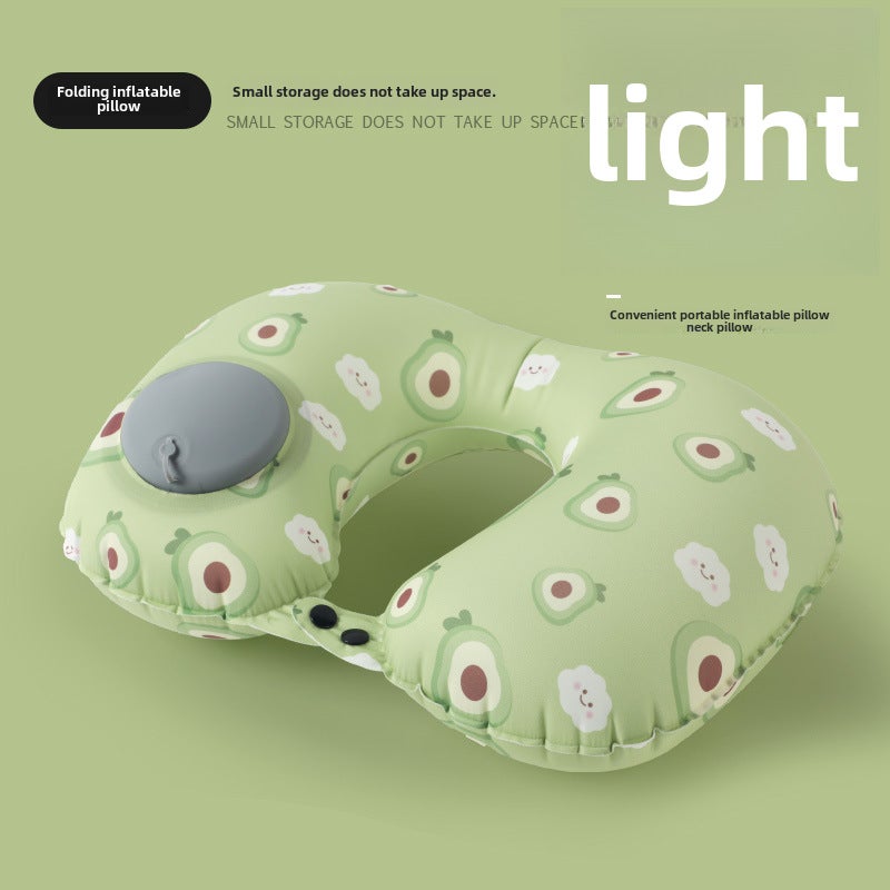 Inflatable U-Shaped Travel Pillow for Neck Support Avocado print