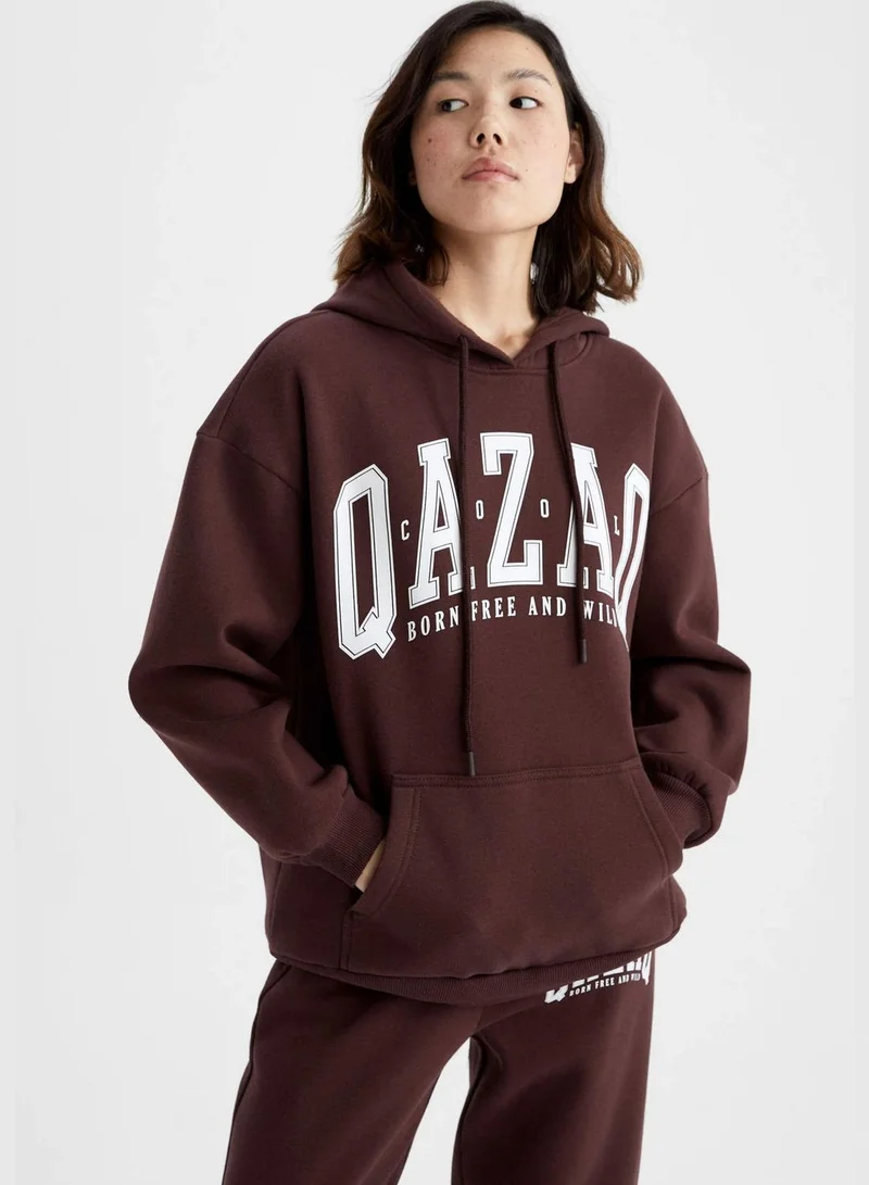 DeFacto Woman Oversize Fit Hooded Long Sleeve Knitted Sweat Shirt