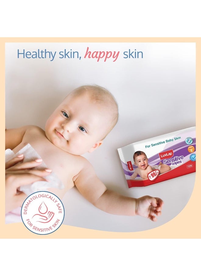 Luv Lap Baby Wipes Sensitive 72's - Pack of 3