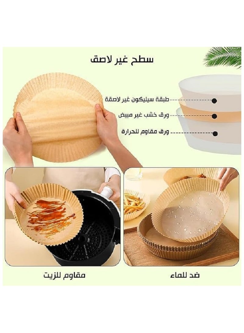 ورق مقلاة هوائية - ورق غير لاصق للاستعمال مرة واحدة - مقاوم للزيت والماء - بطانات مقلاة هوائية متعددة الاغراض للخبز والتحميص والميكروويف بالبخار 50 قطعة دائرية - Image 4