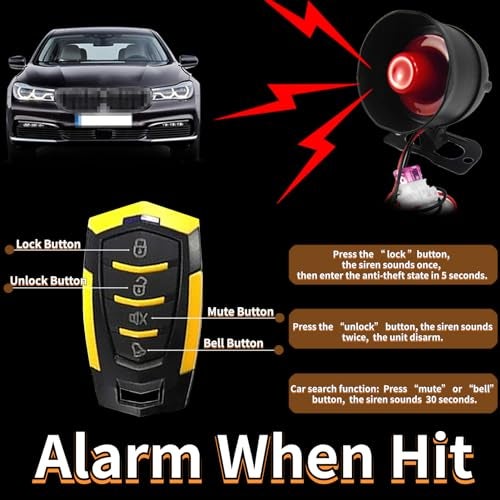 CHADWICK Car Horn Siren Alarm,Universal Car Alarm Security Protection System with 2 Remote Controls,7-Level Sensitivity,12v,Anti-Theft Device,No Thread Trimmin,Non-Destructive Installation (CW-8182) - Image 3