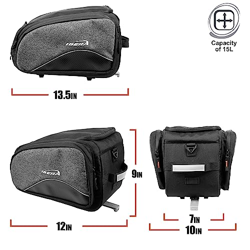 Ibera Bike Bag MIK Expandable Commuter 15-25L - Clip-On bike Bags For Bicycles with Expandable Pannier, Laptop Sleeve & Strap - Reflective Trim & Taillight Ready - Bike Rack Bag ONLY FOR MIK RACKS - Image 4