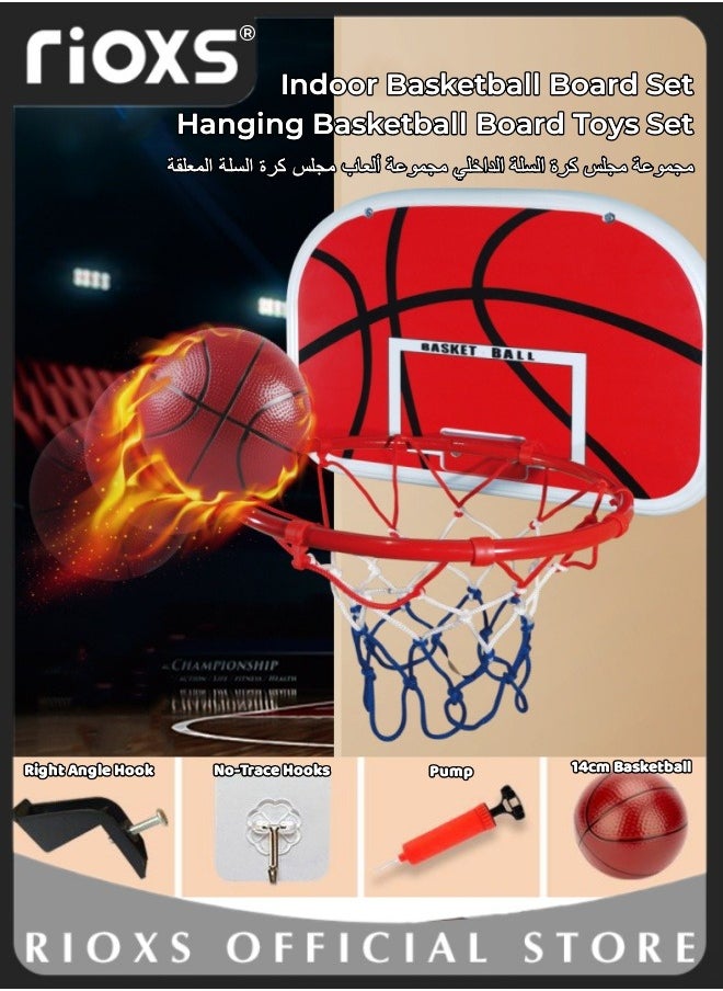 RIOXS Indoor Basketball Board Set Hanging Basketball Board Toys Set Includes Hanging Small Size Board 1 Ball in 23cm Metal Frame and Pump  - Image 2