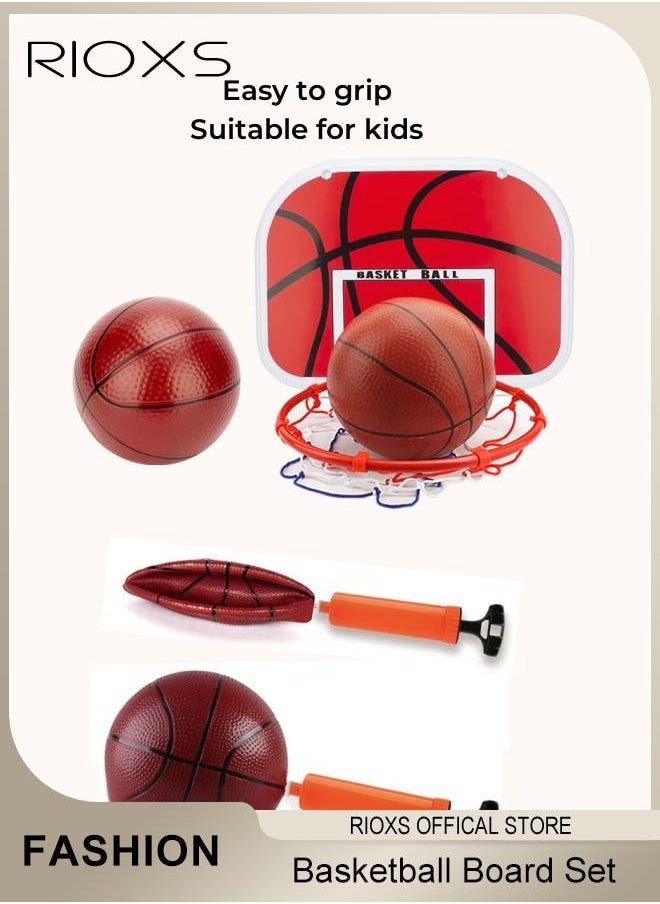 RIOXS Indoor Basketball Board Set Hanging Basketball Board Toys Set Includes Hanging Small Size Board 1 Ball in 23cm Metal Frame and Pump  - Image 1
